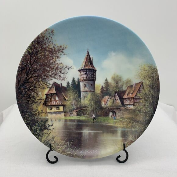 At The Water Tower Collector Plate COA and Box 1992 Helmut Glossl Artist Germany - Picture 1 of 14
